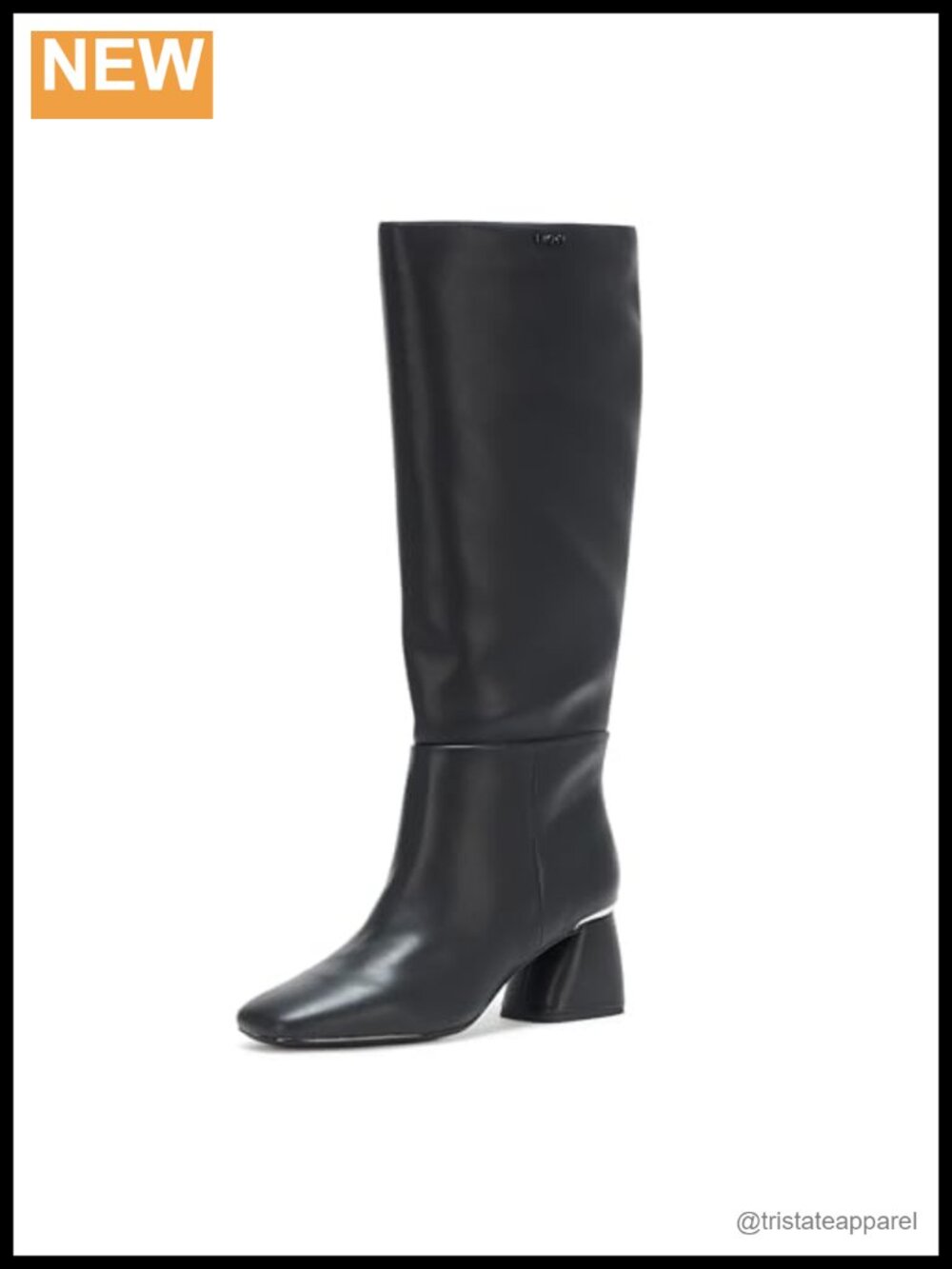 Knee High Heeled Riding Boots Leather Stacked Heel Full Zip